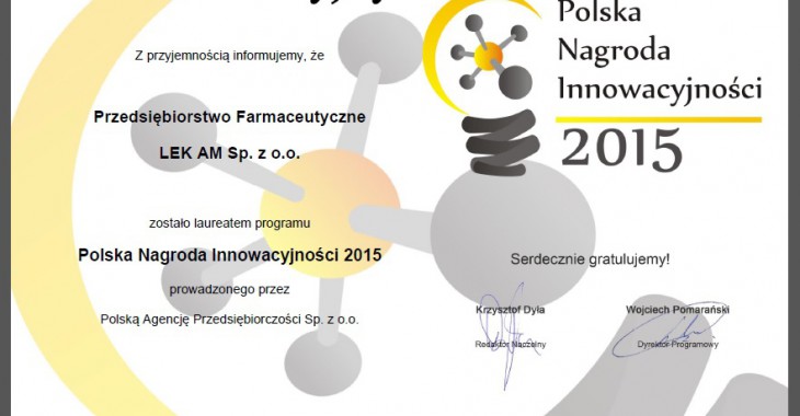 Polska Nagroda Innowacyjności 2015 dla LEK-AM
